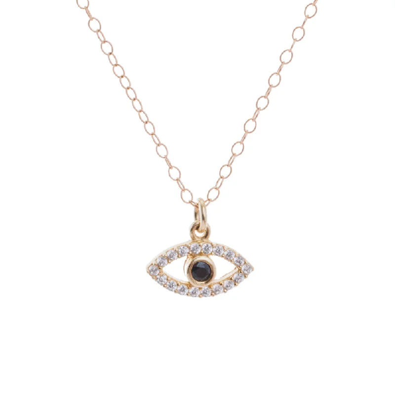 Ladies eternity necklace-Gold Cubic Zirconia Evil Eye Necklace