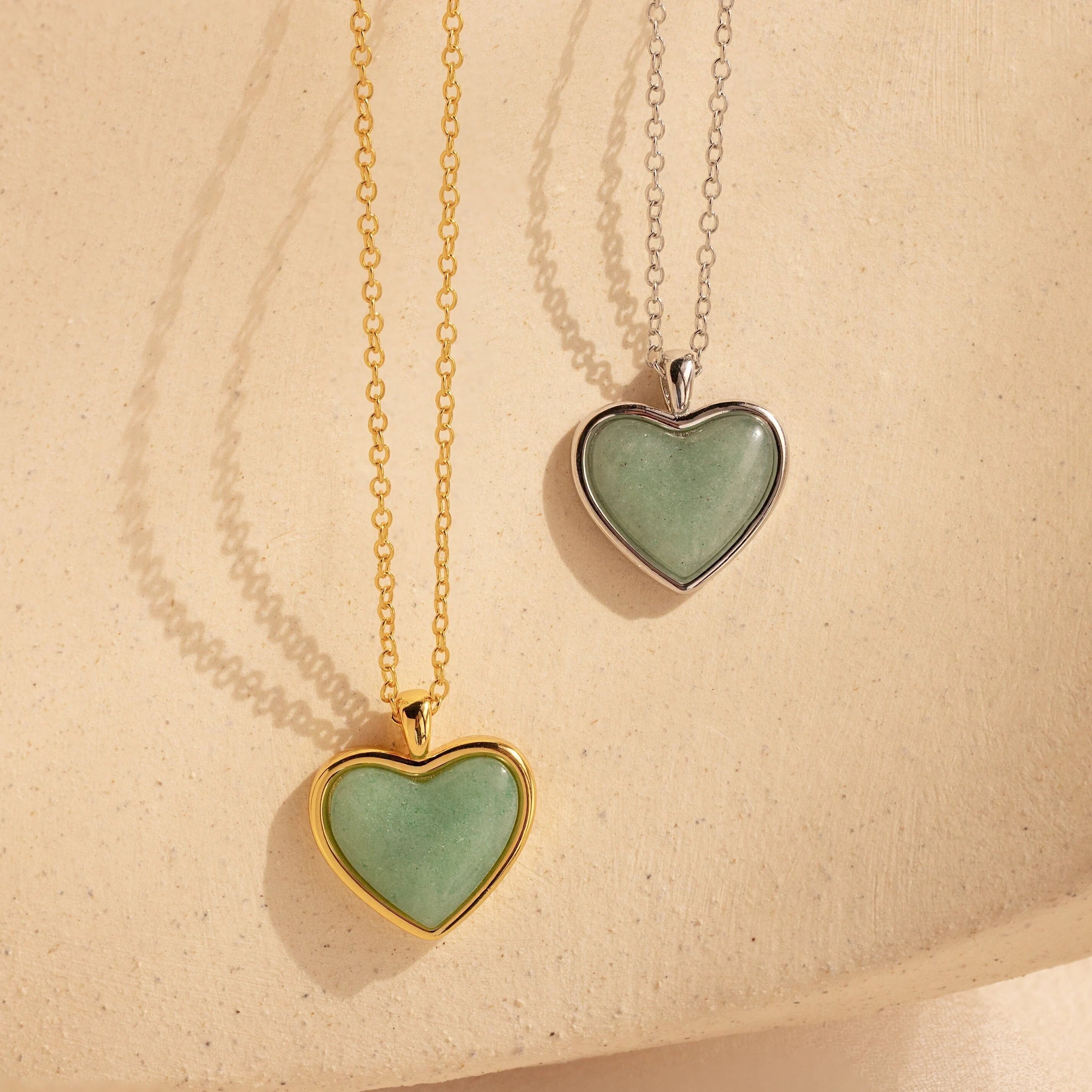 Ladies silver chain necklace-Aventurine Heart Necklace