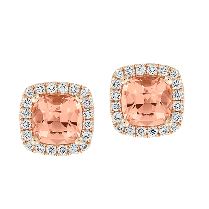 Ladies luxury drop earrings-14K rose gold stud earrings featuring Chatham lab grown champagne sapphire with Chatham lab grown diamonds.