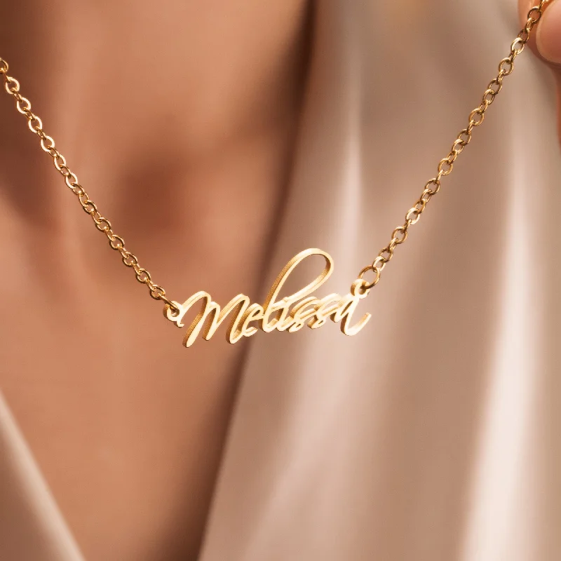 Ladies wedding day necklace-Classic Nameplate Necklace