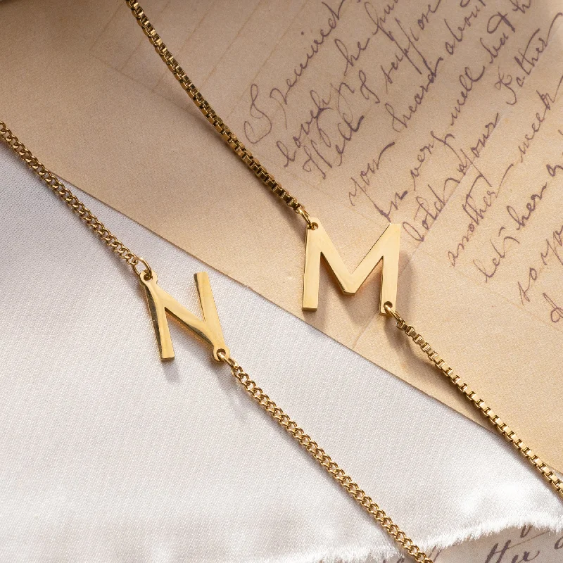 Ladies statement chain necklace-Sideways Letter Initial Necklace