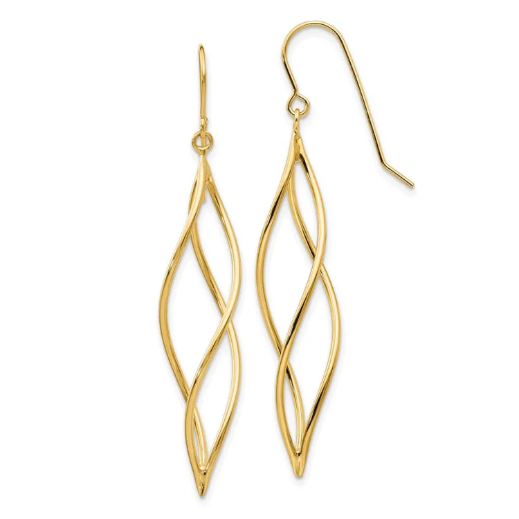 Ladies dangly gold earrings-14k Polished Long Twisted Dangle Earrings