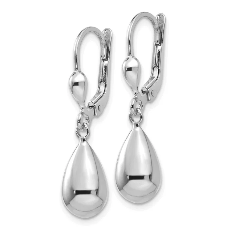 Ladies silver hoop earrings-14k White Gold Polished Dangle Leverback Earrings