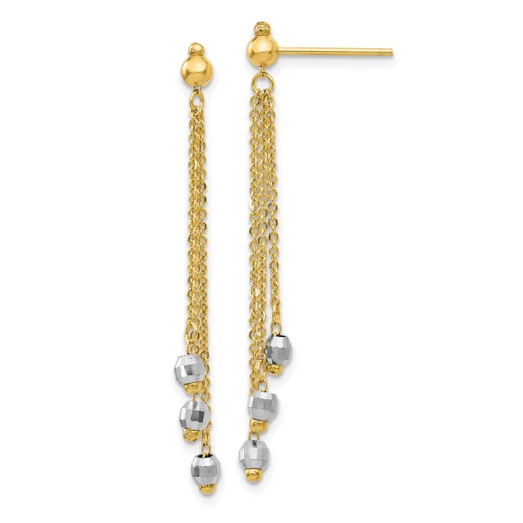 Ladies stud earrings-14K Two-tone Cable Chain Faceted Bead Earrings