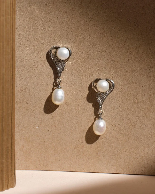 Ladies rose gold earrings-The Overlapping Pearl Earrings