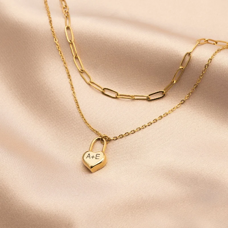 Ladies rose gold necklace-Heart Shape Padlock Necklace