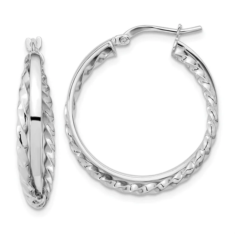 Ladies vintage earrings-14K White Gold Polished and Textured Hinged Hoop Earrings