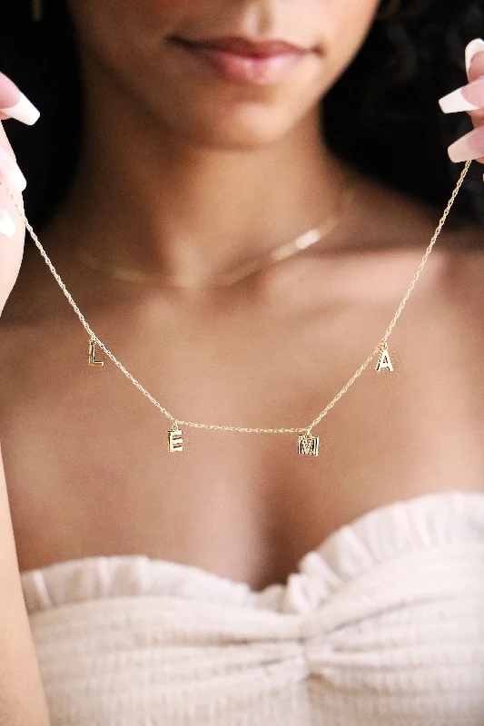 Ladies gemstone necklace-letter charm necklace { gold + silver }