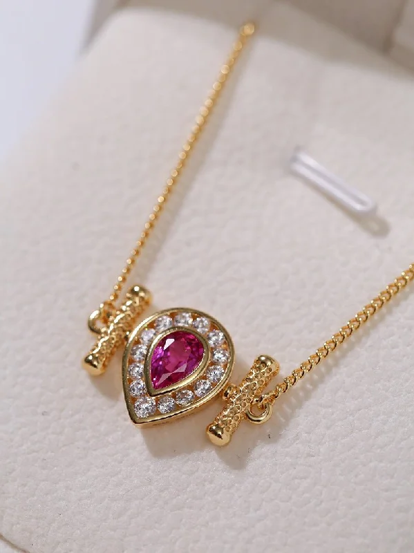 Ladies layered necklace-925 Silver Ruby Teardrop Necklace