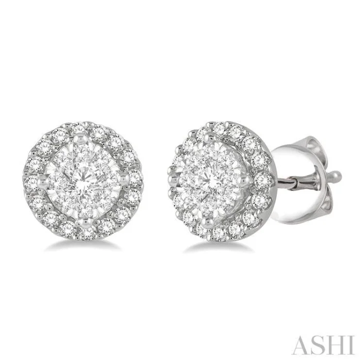 Ladies drop stud earrings-1/3 Ctw Lovebright Round Cut Diamond Stud Earrings in 14K White Gold