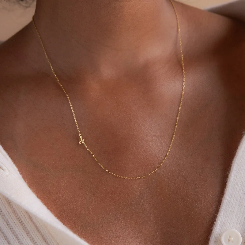 Ladies twisted gold necklace-Venice Sideways Initial Necklace