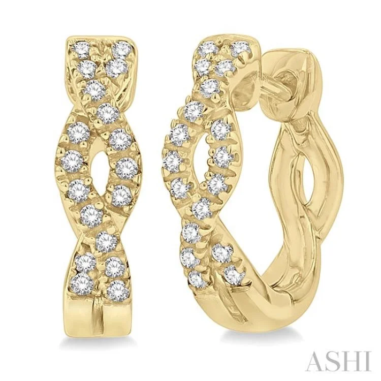 Ladies ruby earrings-1/6 Ctw Entwined Round Cut Diamond Huggie Earrings in 10K Yellow Gold