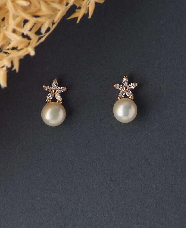 Ladies statement earrings-Pretty White Pearl Stud Earring