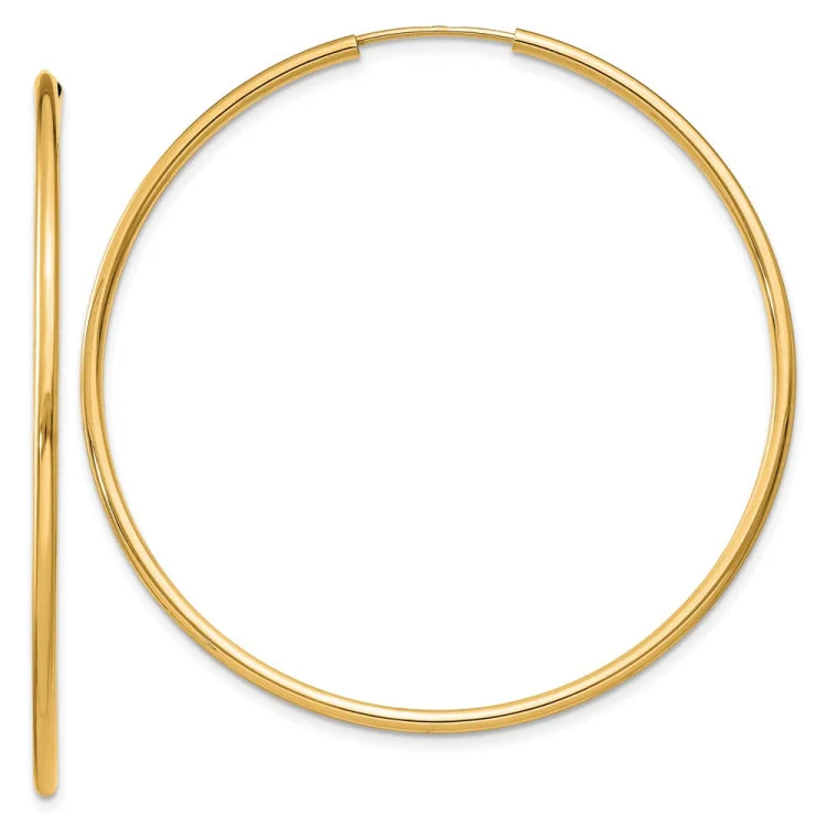 Ladies simple gold earrings-14k 1.5mm Polished Round Endless Hoop Earrings