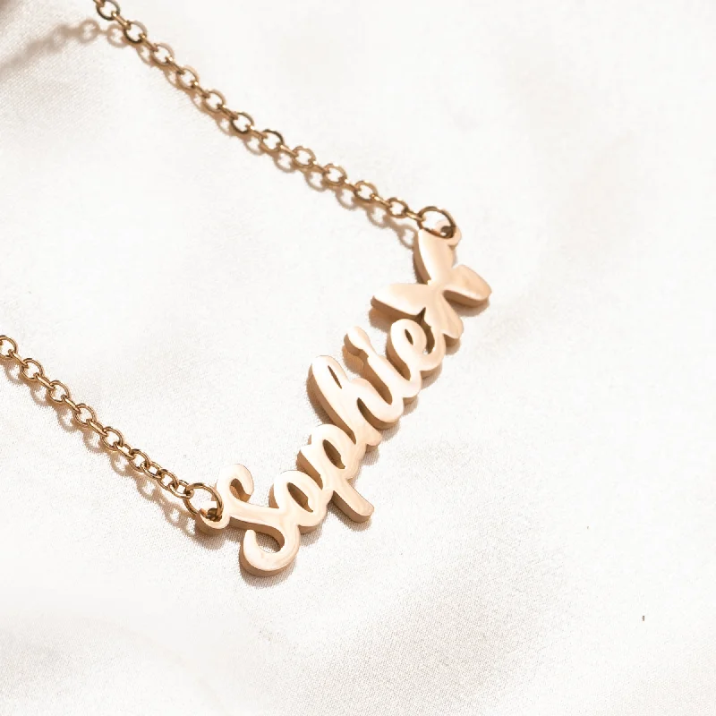 Ladies diamond necklace-Gold Charm Name Necklace