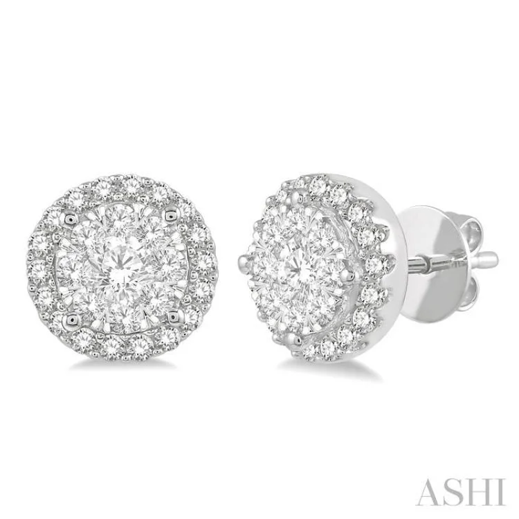 Ladies wedding earrings-1/2 Ctw Lovebright Round Cut Diamond Stud Earrings in 14K White Gold