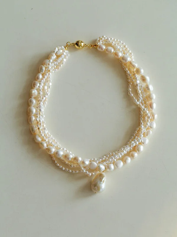 Ladies friendship necklace-Vintage French Natural Pearl Baroque Multi-layer Necklace