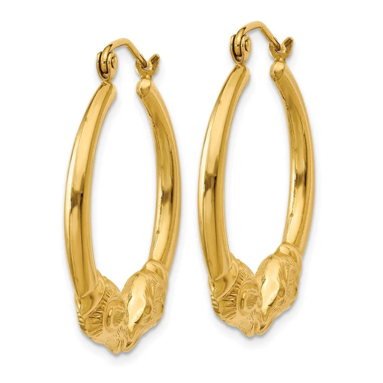 Ladies gold drop earrings-14k Polished Ram Hoop Earrings