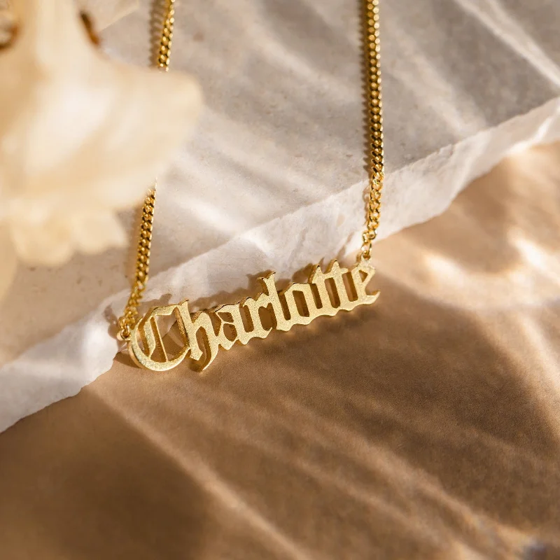 Ladies diamond chain necklace-Old English Name Necklace in Curb Chain