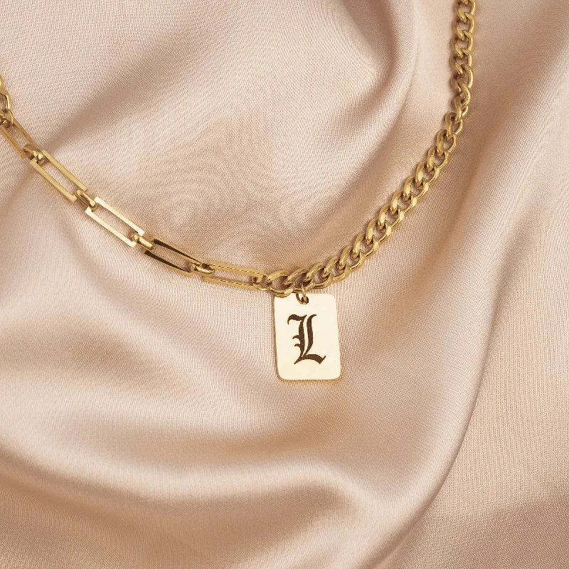 Ladies round pendant necklace-Gold Mixed Chain Initial Necklace