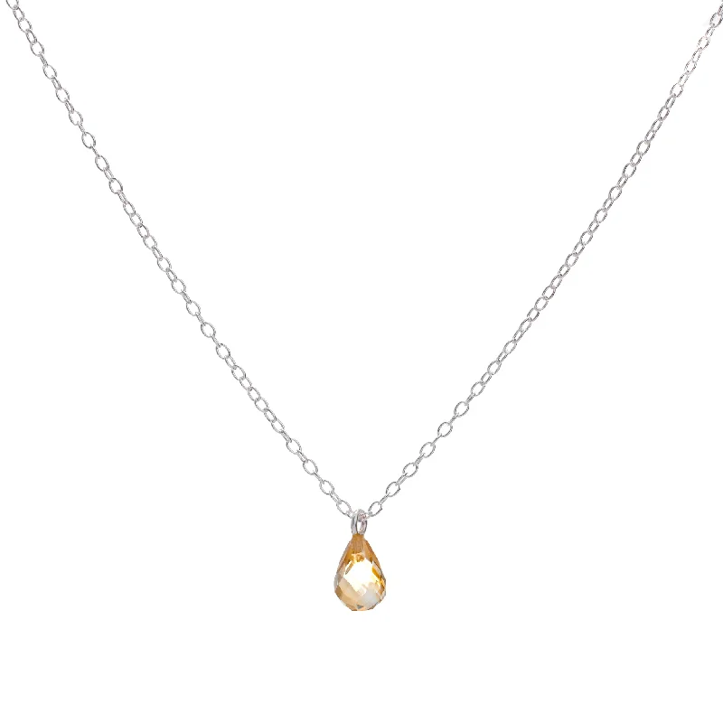 Ladies vintage pearl necklace-Silver Citrine Teardrop Necklace