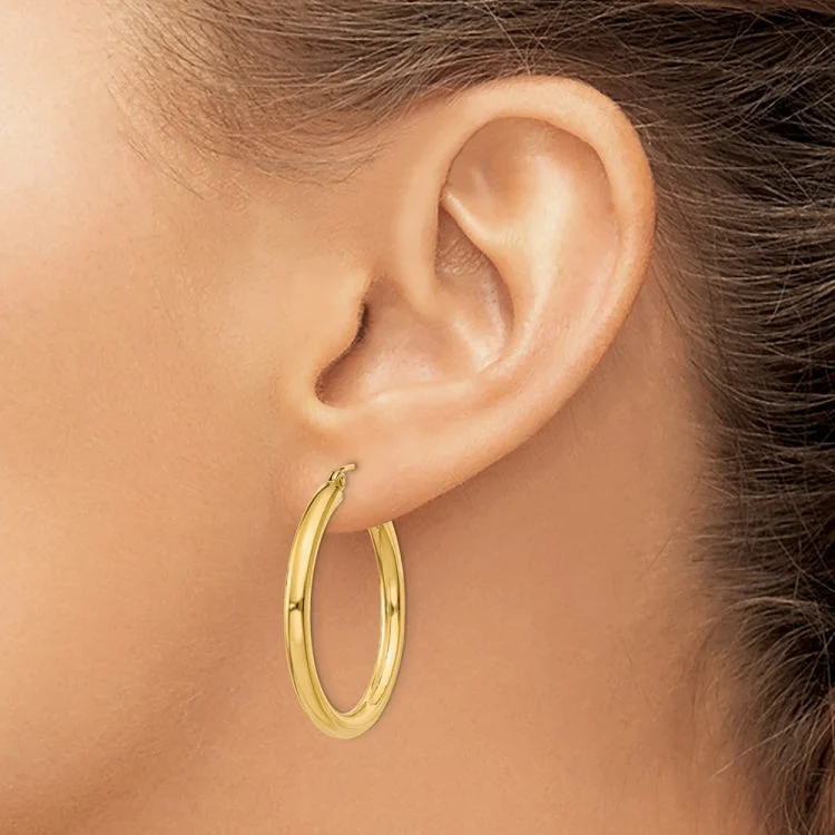 Ladies gold drop earrings-14K Polished 3mm Lightweight Tube Hoop Earrings