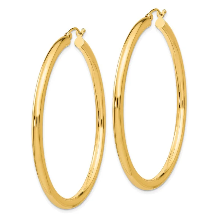 Ladies gemstone earrings-14K Polished 3mm Lightweight Tube Hoop Earrings