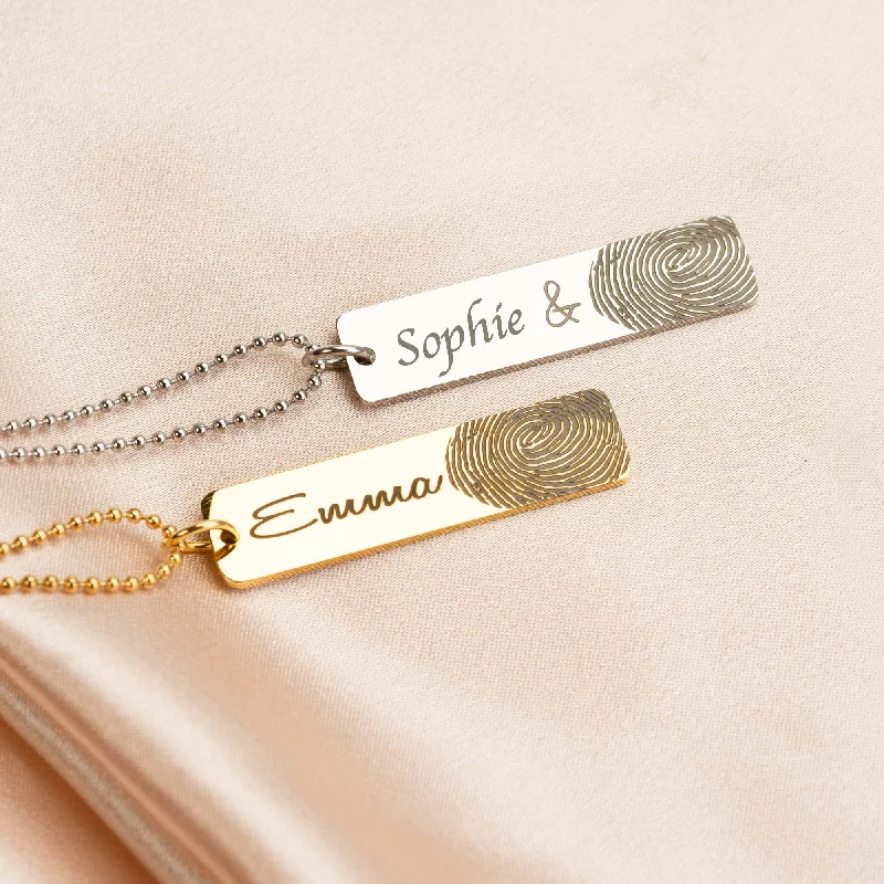 Ladies classic necklace-Fingerprint Bar Name Necklace