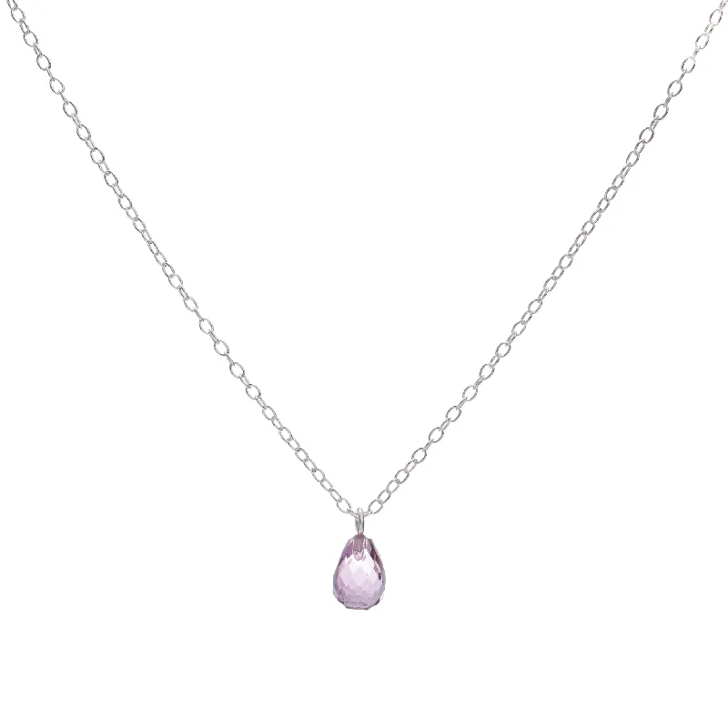 Ladies monogram necklace-Silver Amethyst Teardrop Necklace