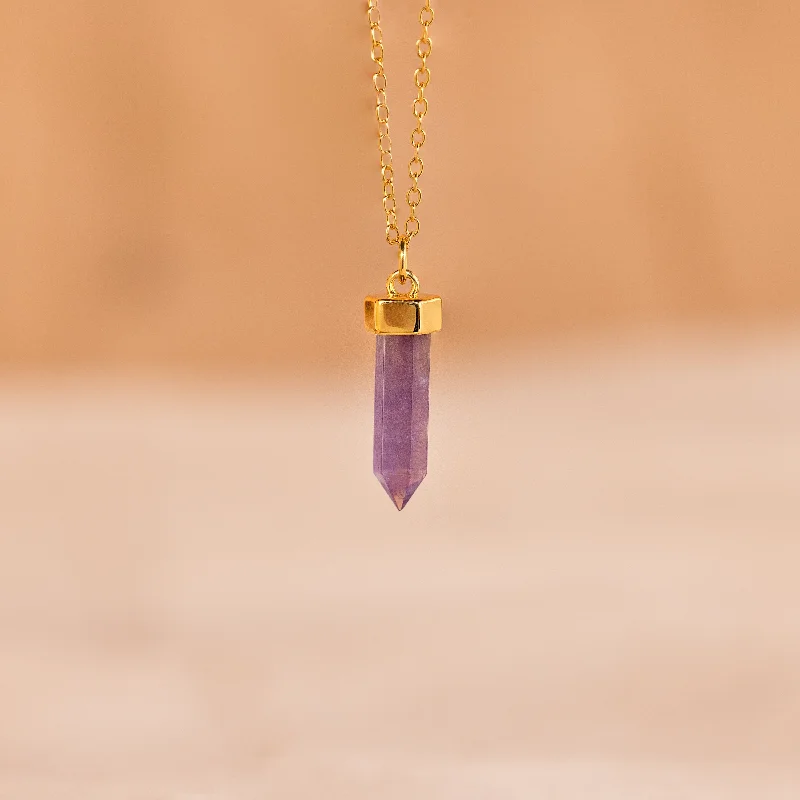 Ladies round pendant with chain-Amethyst Quartz Necklace