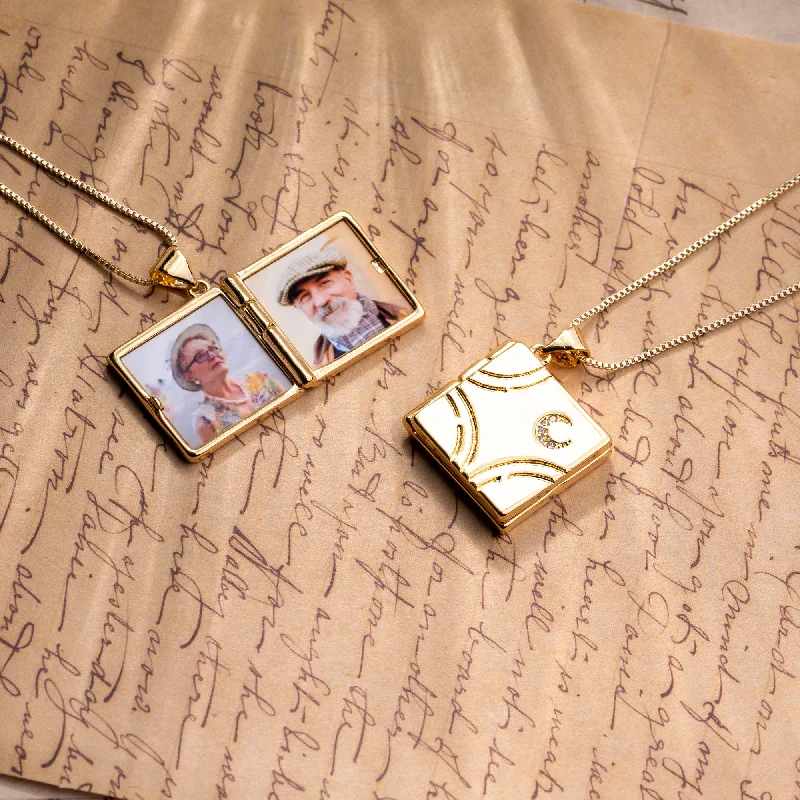 Ladies gold gemstone necklace-Cosmos Book Photo Necklace