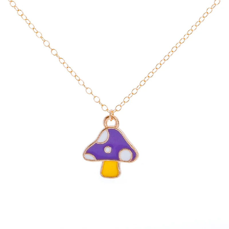 Ladies silver necklace-Gold Enamel Mushroom Necklace