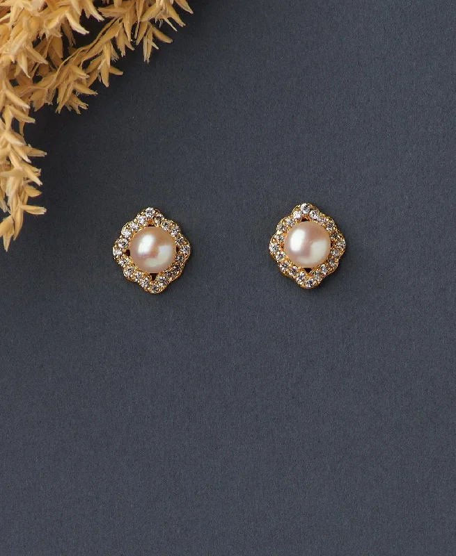 Ladies wedding hoop earrings-Simple Stud Pearl Earring