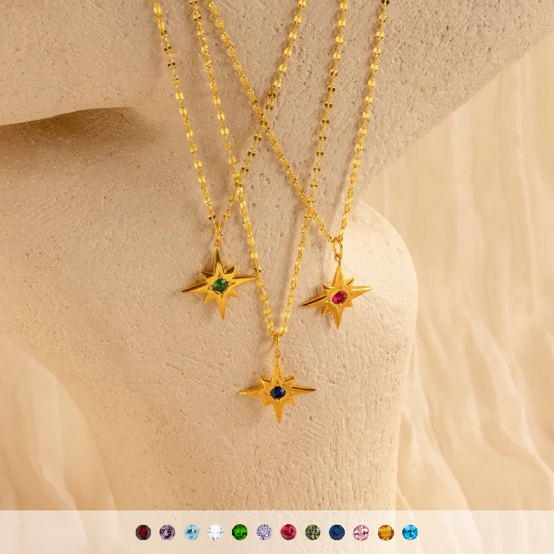 Ladies custom-designed necklace-Star Birthstone Necklace