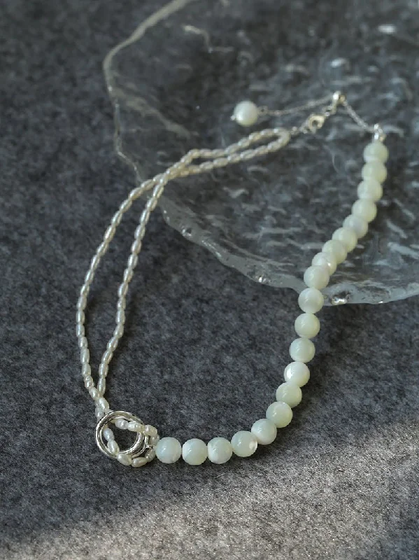 Ladies elegant pearl necklace-Millet Pearl and White Mother-of-Pearl Beaded Choker Necklace