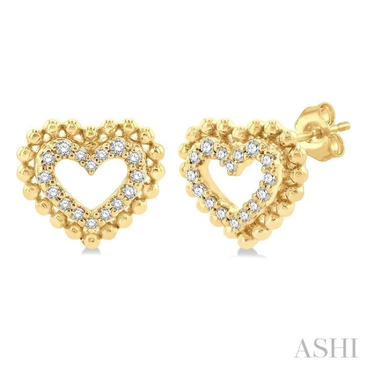 Ladies gold drop earrings-1/8 ctw Petite Heart Round Cut Diamond Fashion Stud Earring in 10K Yellow Gold