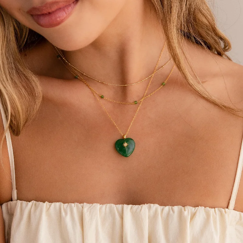 Ladies gold necklace-North Star Jade Heart Necklace