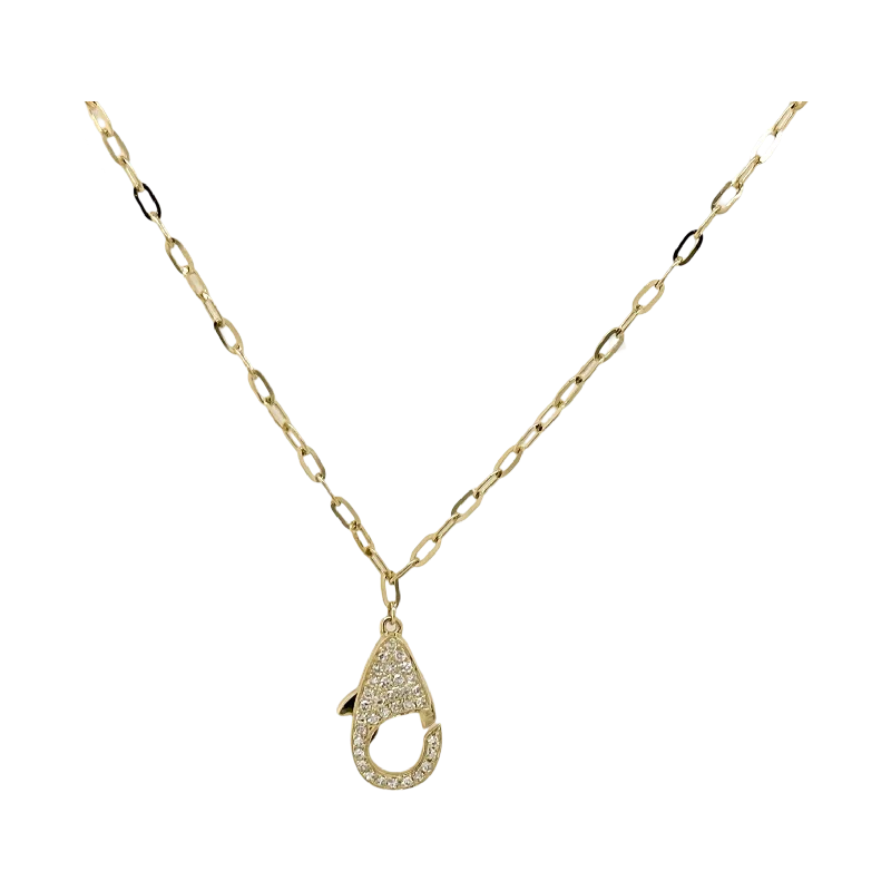 Ladies charm necklace-DIAMOND LOCK LINK NECKLACE