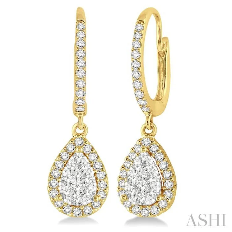 Ladies chandelier earrings-5/8 Ctw Pear Shape Diamond Lovebright Earrings in 14K Yellow and White Gold