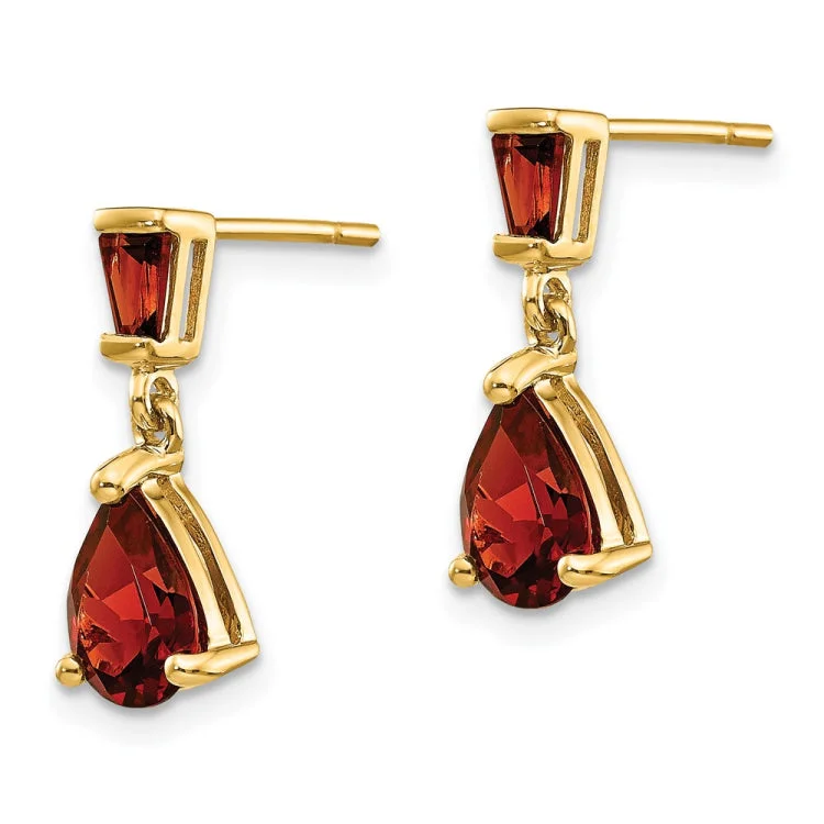 Ladies personalized earrings-14k Gold Garnet Dangle Post Earrings