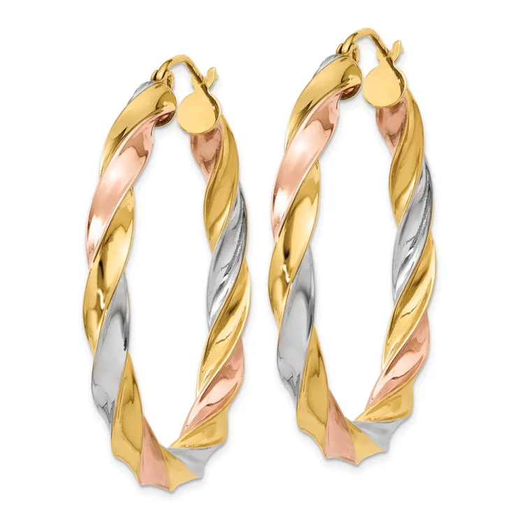 Ladies birthday earrings-14k Tri-color Light Twisted Hoop Earrings