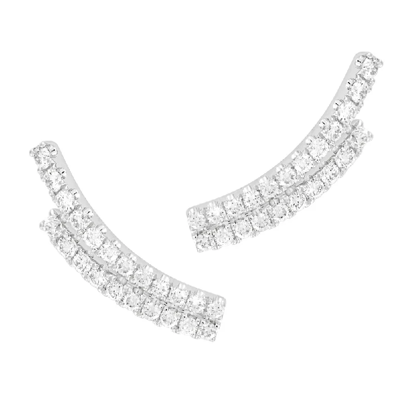 Ladies cubic zirconia drop earrings-14K white gold ear climber stud earrings from Chatham's Diamond Fashion Collection with Chatham lab grown diamonds.