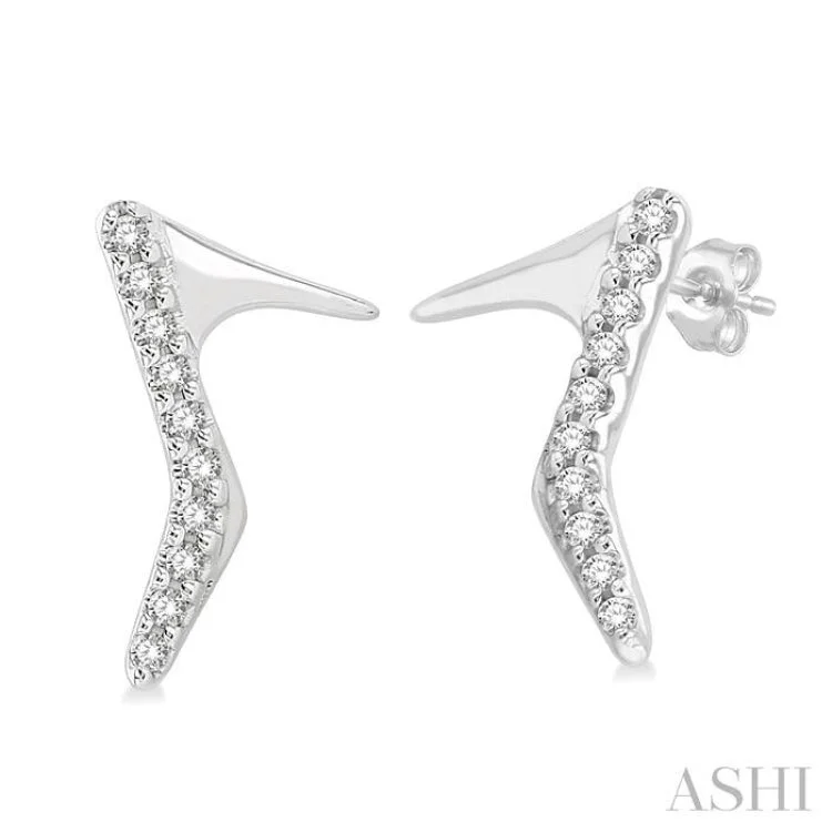 Ladies stud earrings-1/20 ctw Petite High Heel Pumps Round Cut Diamond Fashion Stud Earring in 10K White Gold