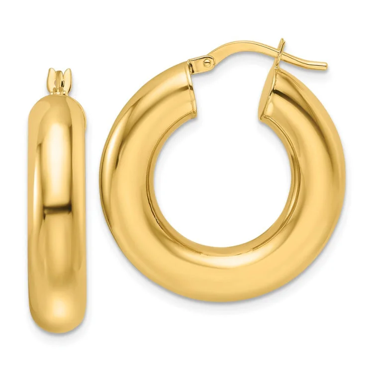 Ladies gold hoop earrings-14k Polished 6mm Hollow Round Tube Round Hoop Earrings