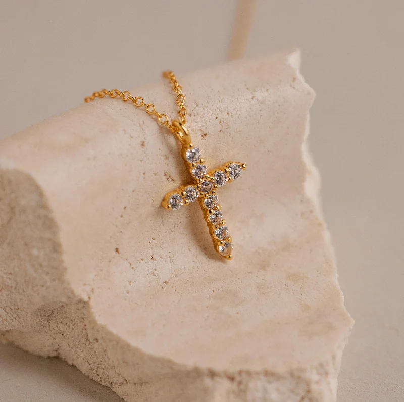 Ladies colorful necklace-Pave Cross Necklace