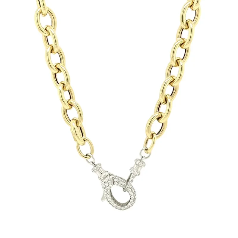 Ladies elegant pearl necklace-ROUND LINK CHAIN WITH DIAMOND CLASP NECKLACE