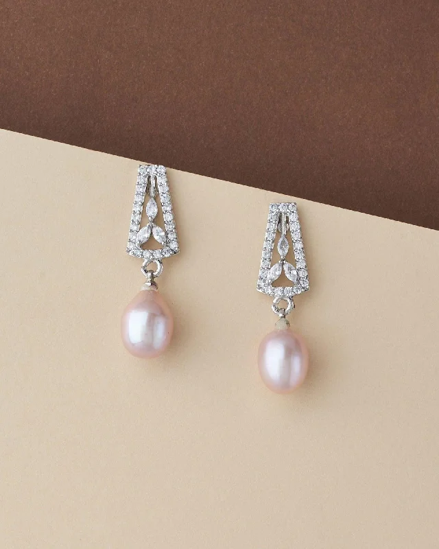 Ladies birthday gift earrings-Pretty Pink Pearl Hang Earring