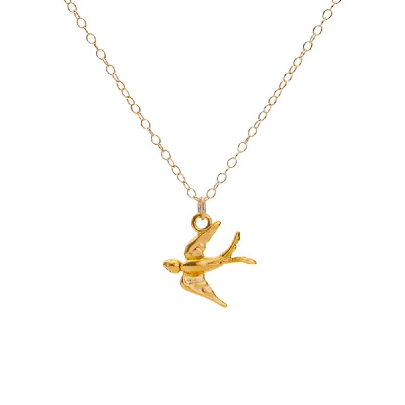 Ladies wedding necklace-Gold Swallow Charm Necklace