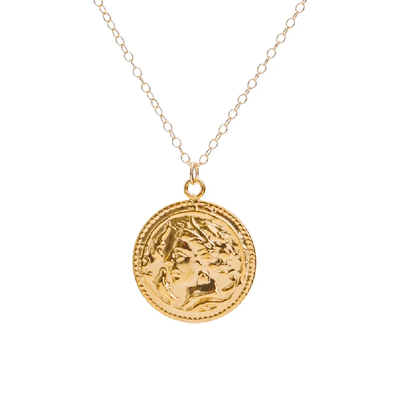 Ladies long gold necklace-Gold Roman Coin Medallion Necklace