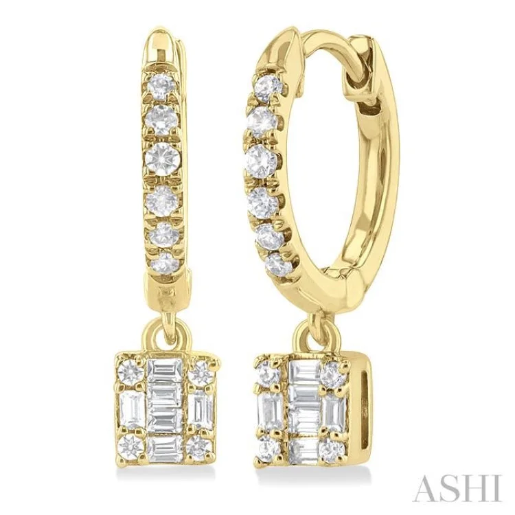 Ladies sparkly stud earrings-1/3 ctw Petite Pear Shape Fusion Diamond Fashion Huggies in 10K Yellow Gold